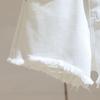 Women's 2025 Summer White High-Waisted Frayed Hem Denim Shorts - Loose, Slimming, Trendy Wide-Leg Hot Pants