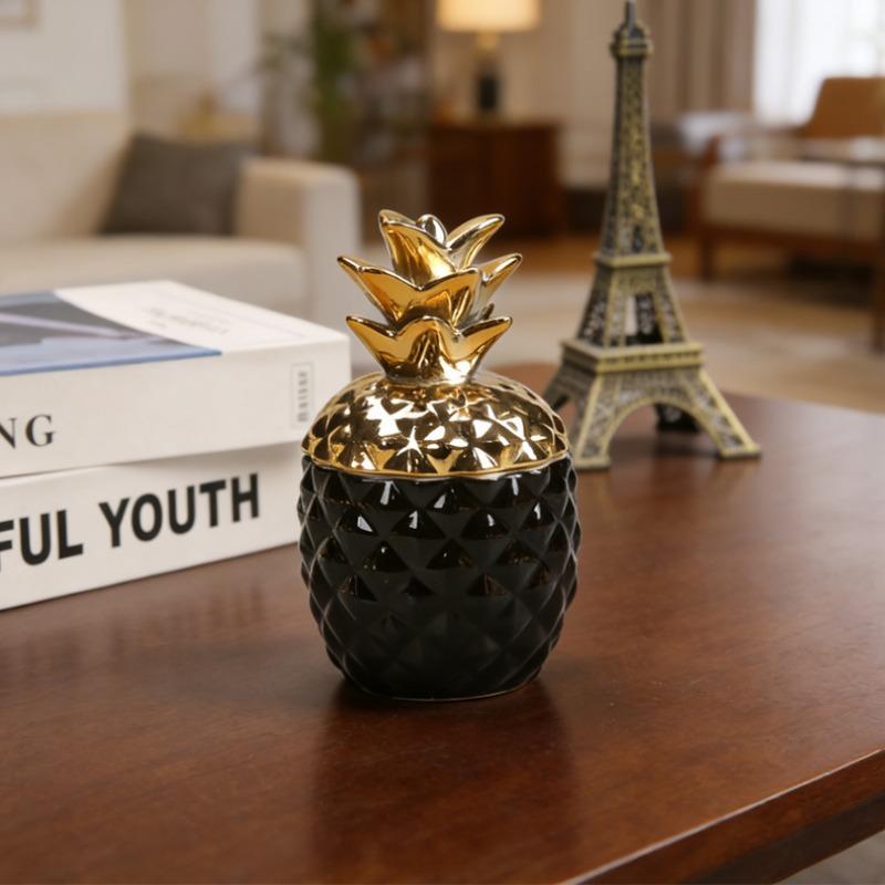 European-style Ceramic Golden Pineapple Jar - Jewelry Box & Storage Container