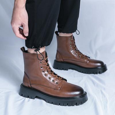 Fashion British Style Men Casual Original Leather Boots Lace-up Platform Shoes Cowboy Spring Autumn Boot Black Brown Motorcycle Botas