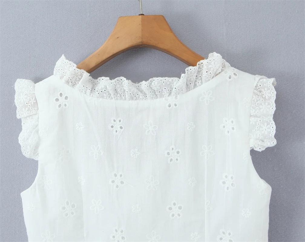 Women's Embroidered Lace Flutter Sleeve Top & Drawstring Cake Skirt Set