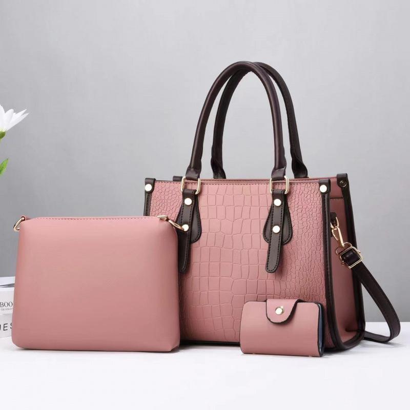 Three-piece set, mother and child bag, stone pattern, shoulder oblique span texture, women's bag texture, large-capacity handbag 3in1bags.