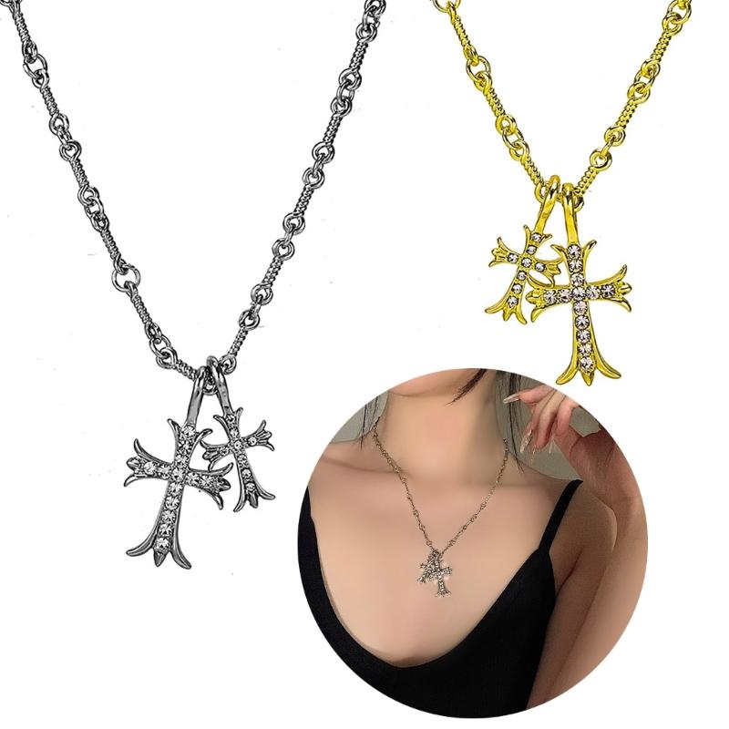 Double Cross Pendant Necklace for Women Girl Silver/Gold Metal Alloy Neck Chain Trend Fashion Necklace Jewelry Gift