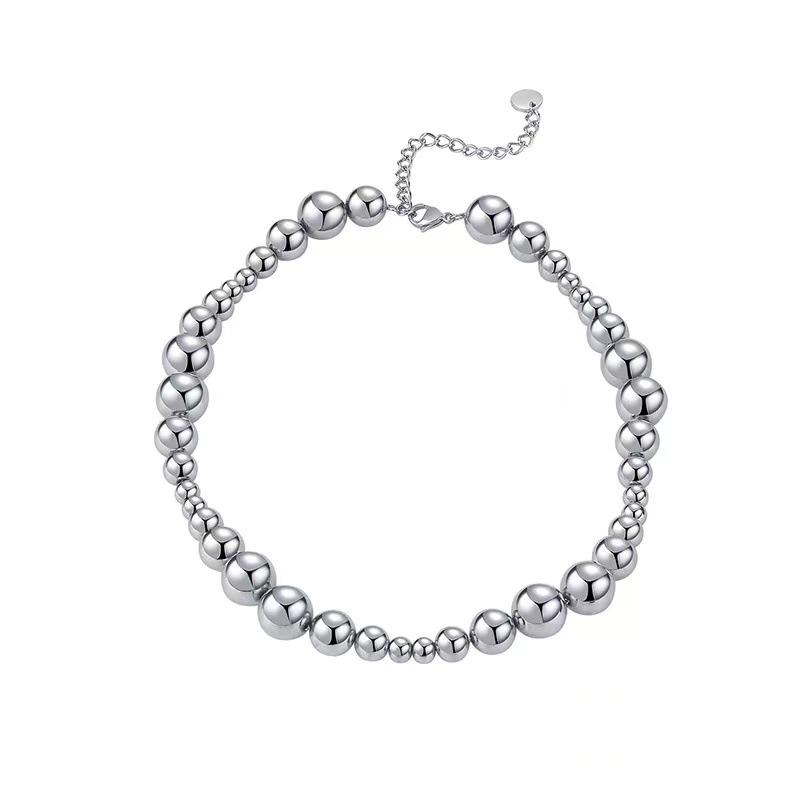 Niche Design Gradient Silver Beaded Choker Necklace