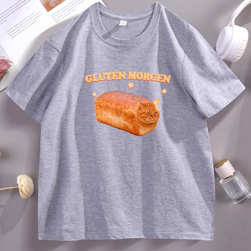 Gluten Morgen Funny Cat Loaf Tshirt Unisex WoUnisex Funny Cat Printed Tshirt Comfortable Round Neck Short Sleeve Tees Clothing Tops