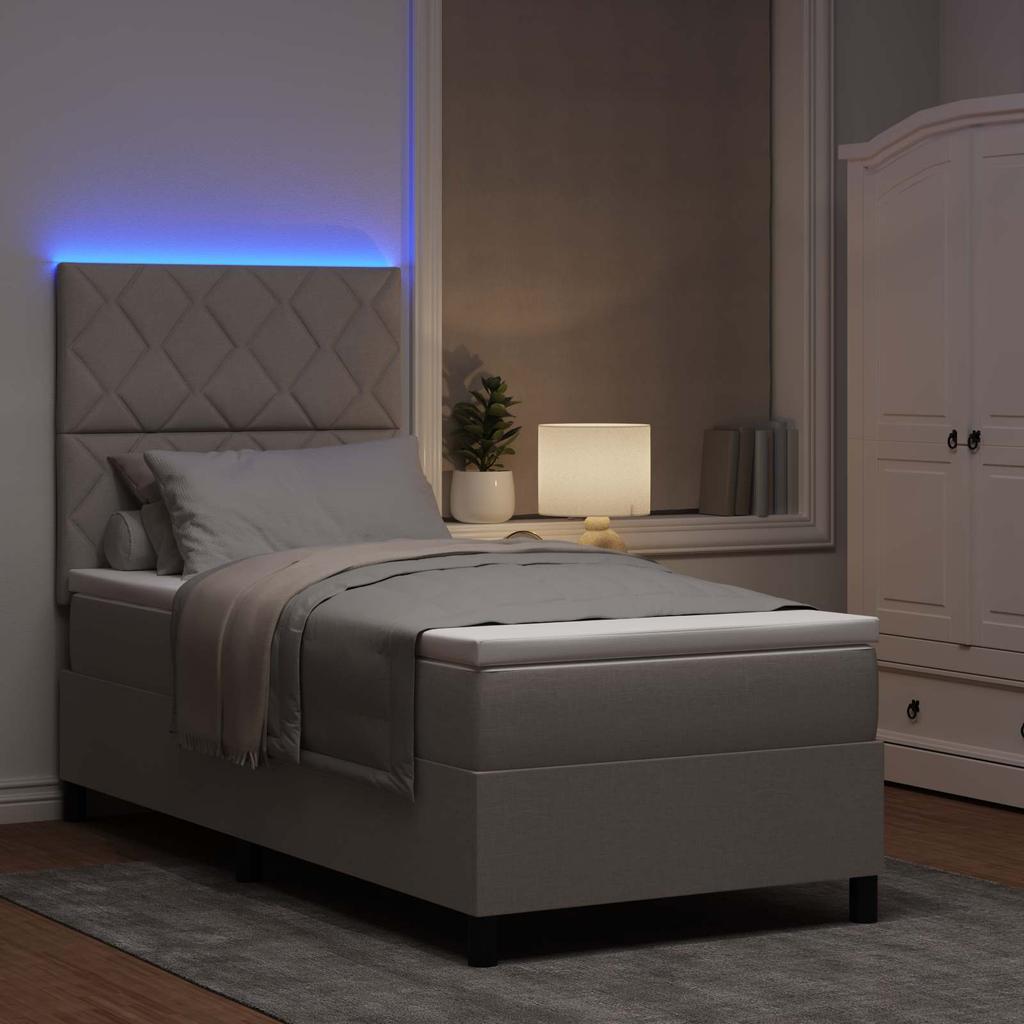 Boxspring Bed with LED Light Strips Taupe 100 x 200 cm Fabric