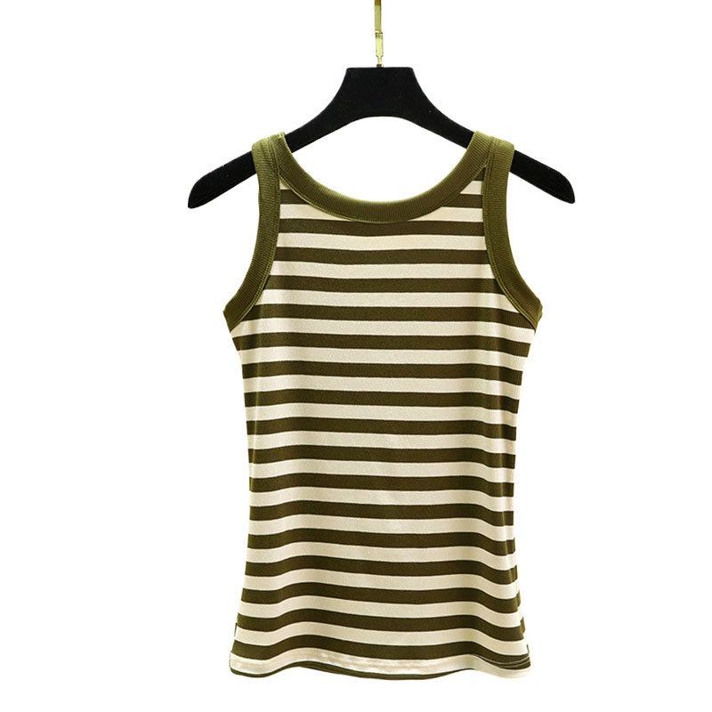 Camiseta sin mangas con tirantes finos para mujer, informal, ajustada, a la moda, camisola sin mangas, cuello redondo, camiseta interior holgada de verano, camisolas a rayas
