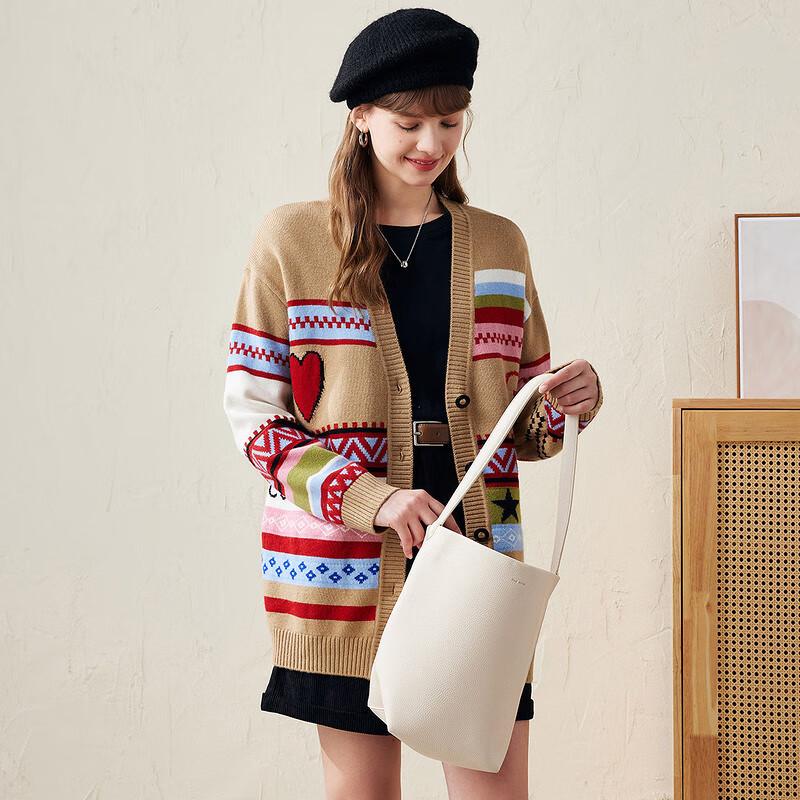 Kemengboka Women's Jacquard Wool V-neck Cardigan