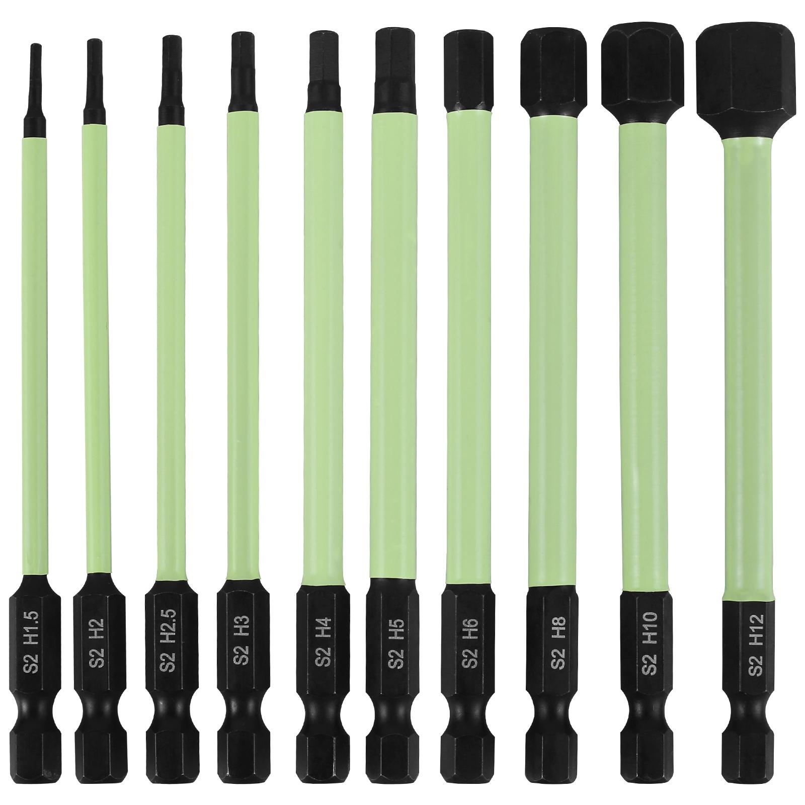 

10Pcs 1/4inch S2 Alloy Steel Magnetic Tip Hex Head Allen Wrench Drill Bit Set Impact Cross Hexagonal Metric for Nuts Bolts 1-4inch