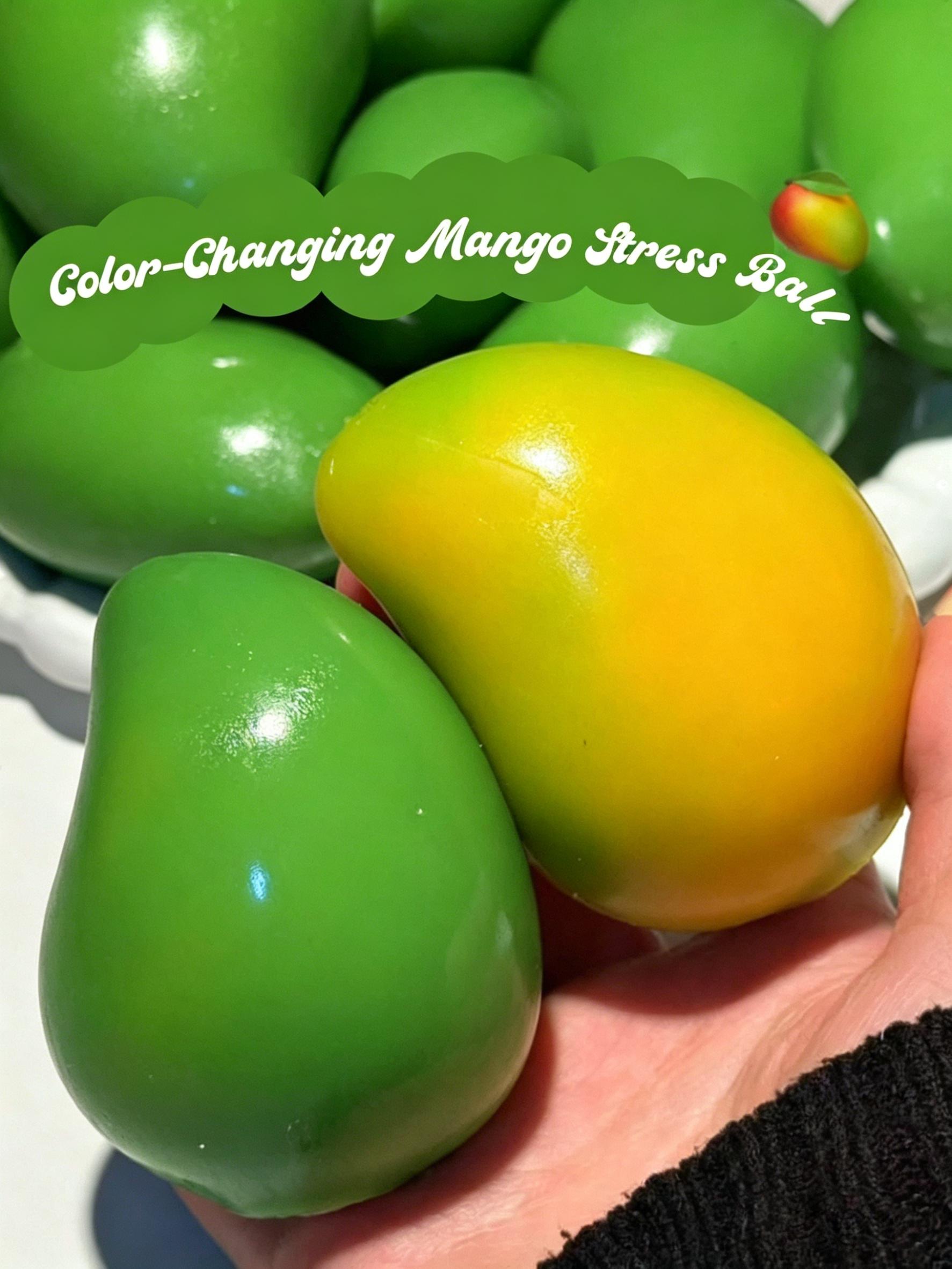 Handgemaakte Krokante Mango Stressbal Knijpspeeltje, Kleurveranderende Mango Squishy Fidget Bal, ASMR Sensorisch Stressverlichtend Speelgoed