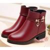Women's PU Leather Chunky Heel Flat Ankle Boots, Mom Boots with Fleece Lining, Slip-resistant and Warm