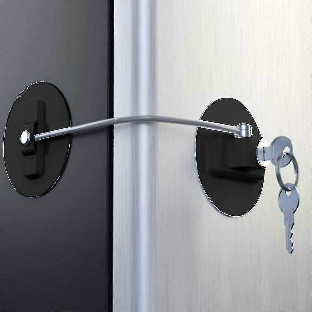 2 Pc Child Safety Lock For Cupboards, Fridge Locks With Key Black Adhesive Freezer Door Lock Cable Catch For Child Safety Used