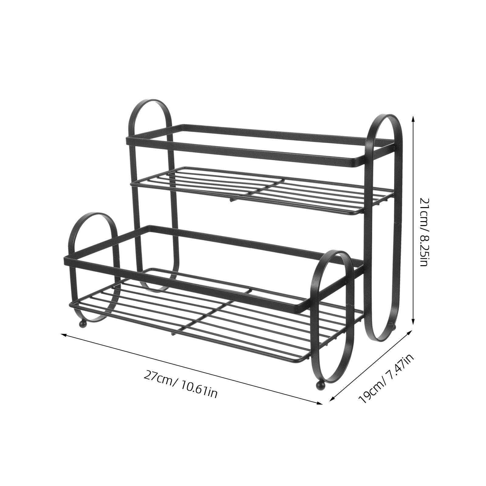

Double-Layer Seasoning Rack Iron Spice Organizer For Countertop Kitchen Storage Shelf Large Capacity Condiment Holder чёрный