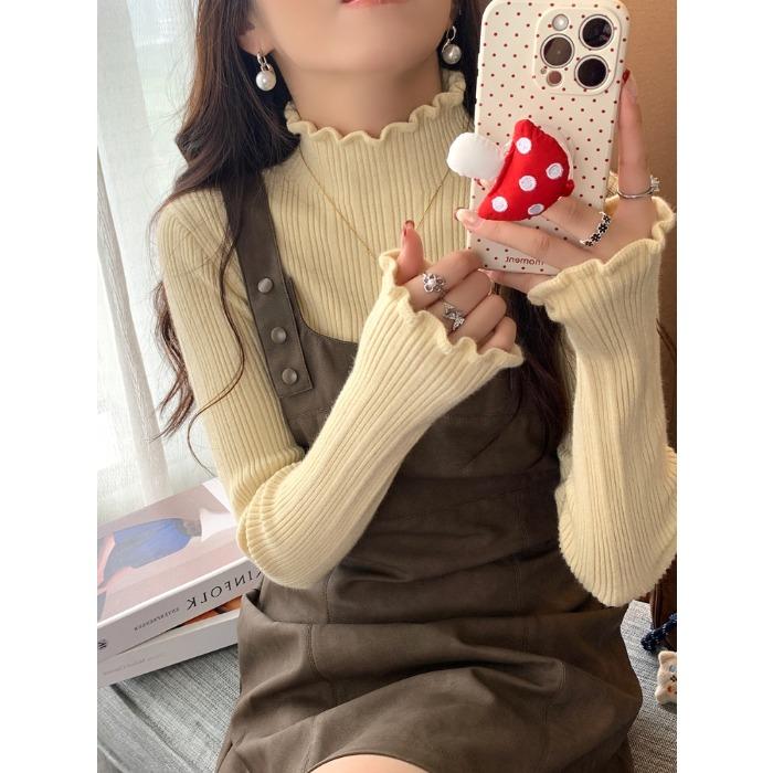 Autumn Knitted Turtleneck Long Sleeve Slim Jumper Tops Women Sweater Pullover Solid Ruffles Ladies Casual Shirts Soft Sweaters
