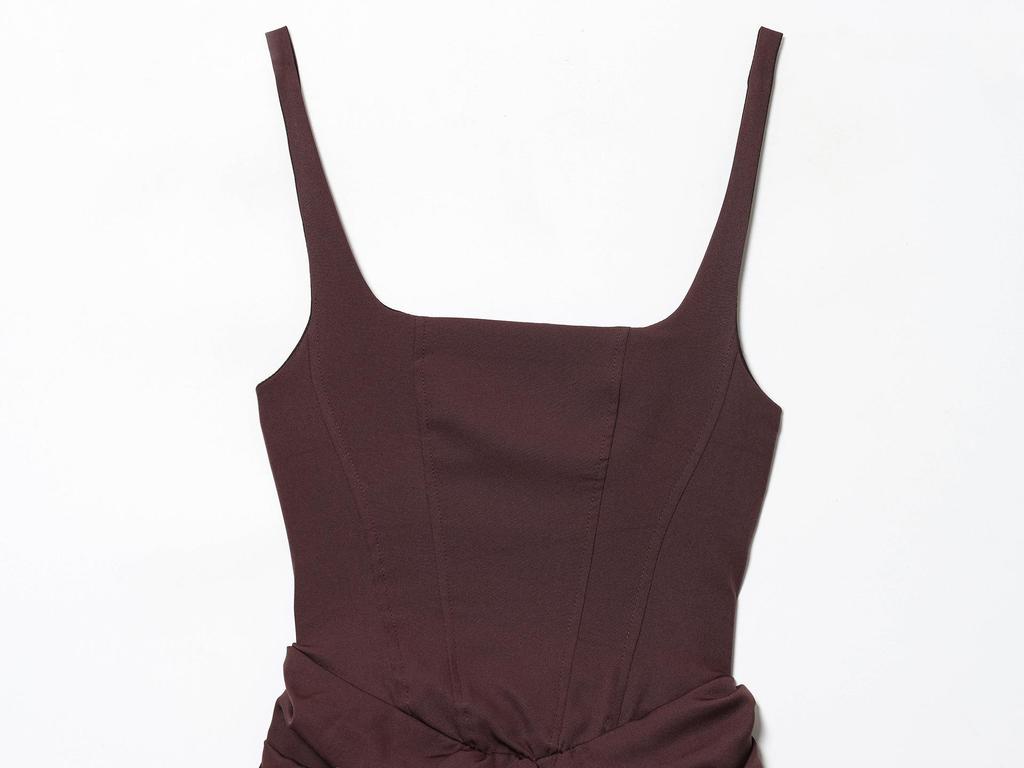 New Women's French Sexy Sleeveless Square Neck Lace-up Bodycon Midi Dress