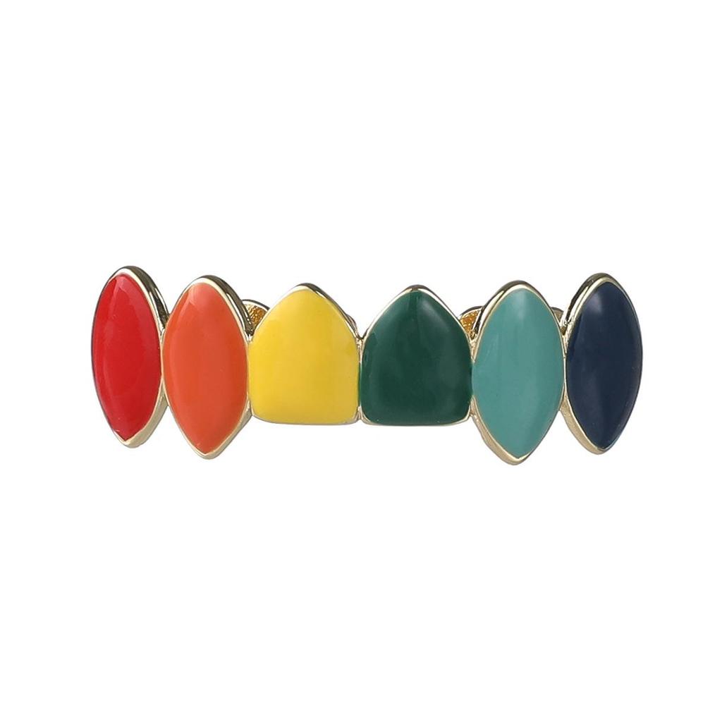 Colorful Hip Hop Grillz: Copper & Zircon Halloween Prank Tooth Jewelry