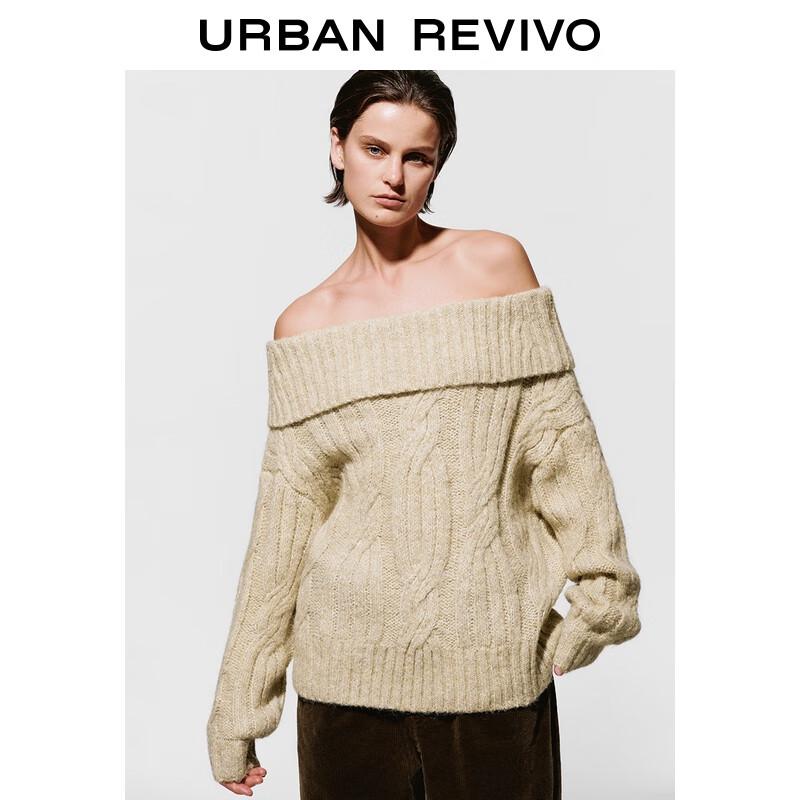

UR 2025 Women s Elegant Off-Shoulder Cable Knit Sweater M