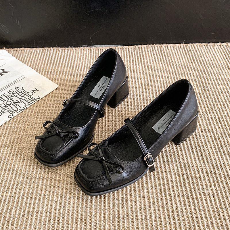 2025 temperament gentle style French with new thick heel autumn skirt bow light mouth single shoes Mary Jane shoes women