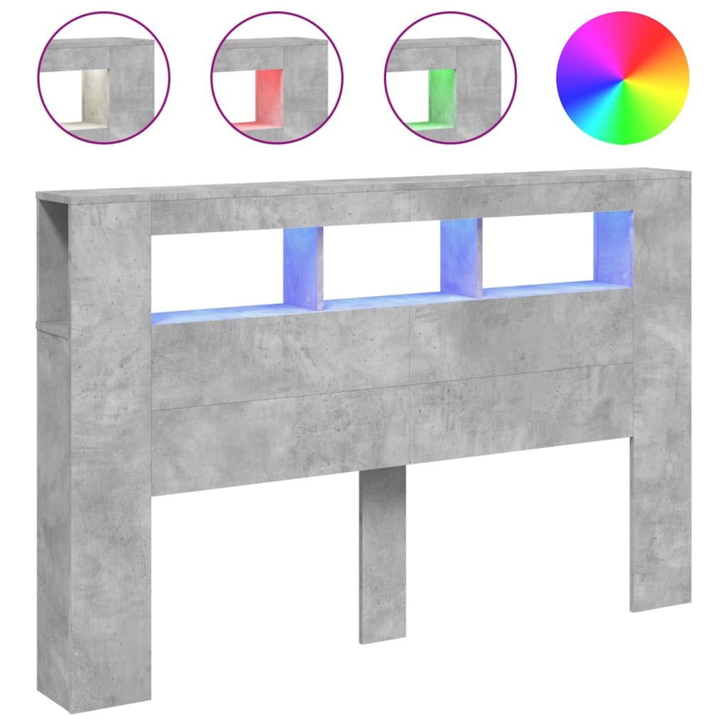 vidaXL LED-Kopfteil Betongrau 160x18,5x103,5 cm Holzwerkstoff