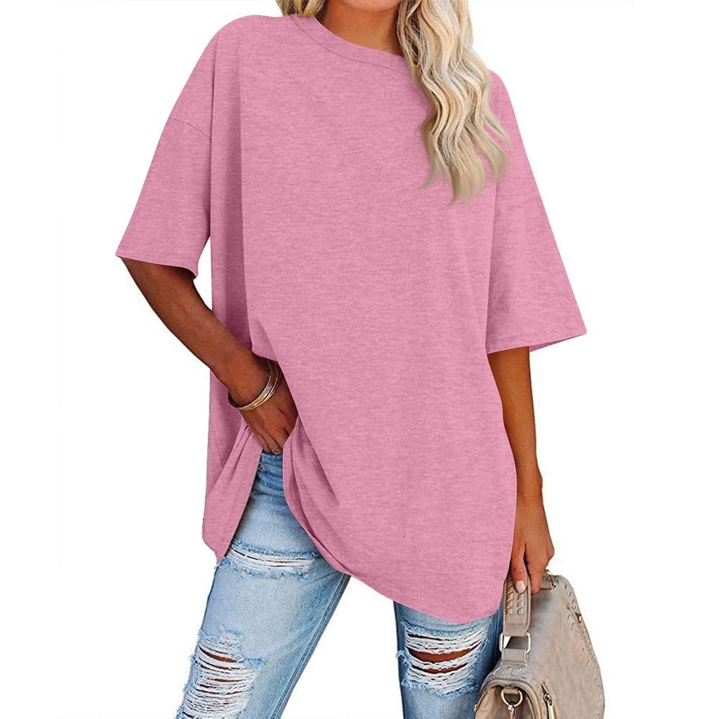 Womens' Fashionable And Casual Solid-color Basic Round-neck Short-sleeved Top