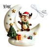 Holiday Party Supplies Christmas Moon Night Light with Santa Claus, Resin Decoration Warm LED Atmosphere Lighting Glow, Tabletop Ornament for