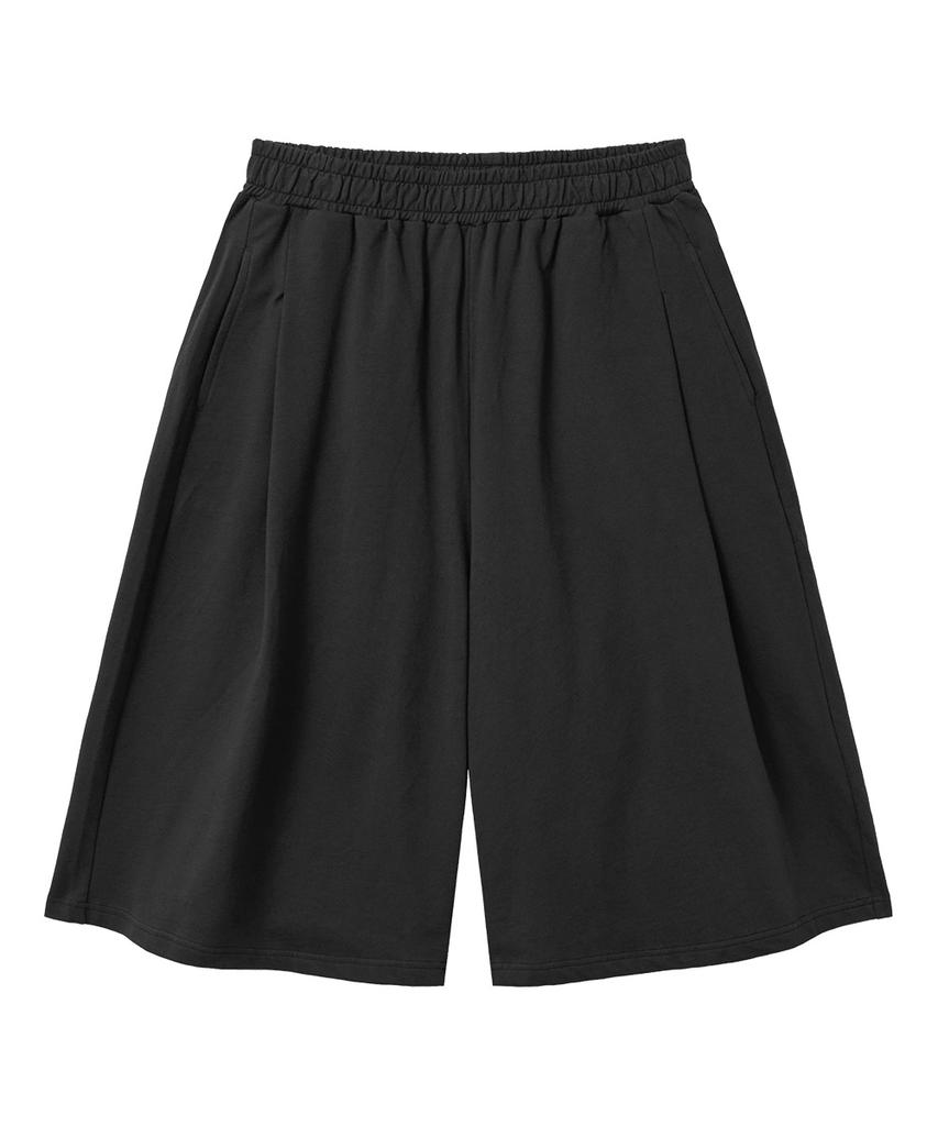 MOZMOZ Plain Bermuda Cropped Side-Pleated Sweatpants Black