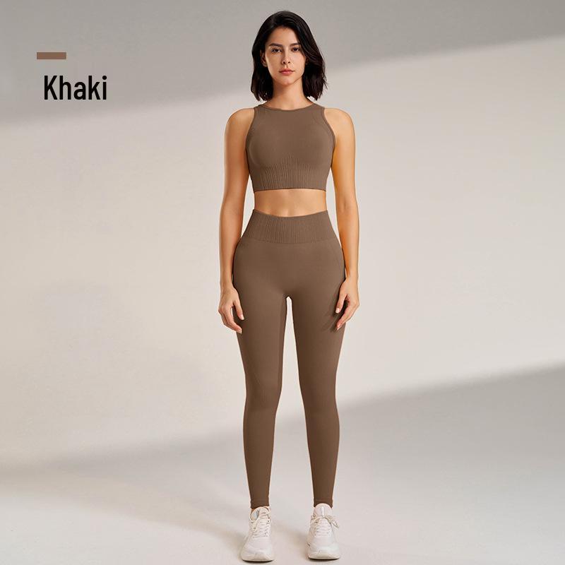 Women's Fitness Yoga Set: Peach Running Bra & Slimming Pants