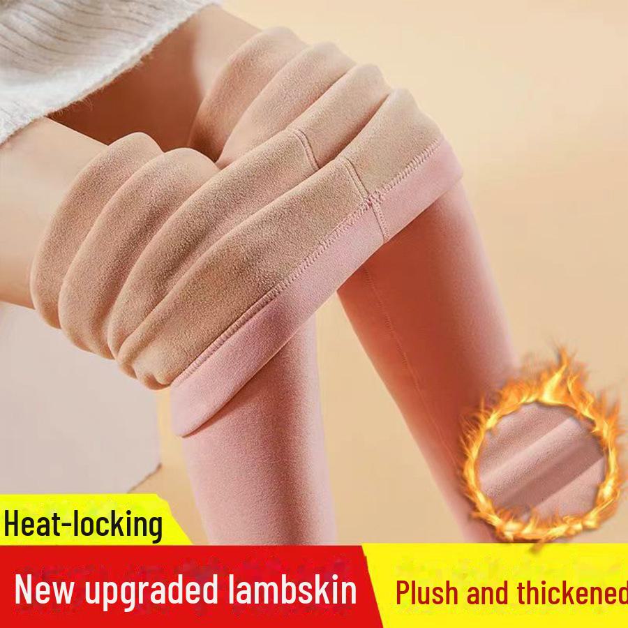 Women's Camel Wool High-Waist Leggings - Warm Lambskin, Plus Velvet, Thickened, Large Sizes for Autumn/Winter.