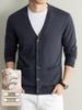 Herren V-Ausschnitt Cardigan aus ultrafeiner Wolle mit echten Taschen - Dünner einfarbiger Pullover-Mantel für den Frühling