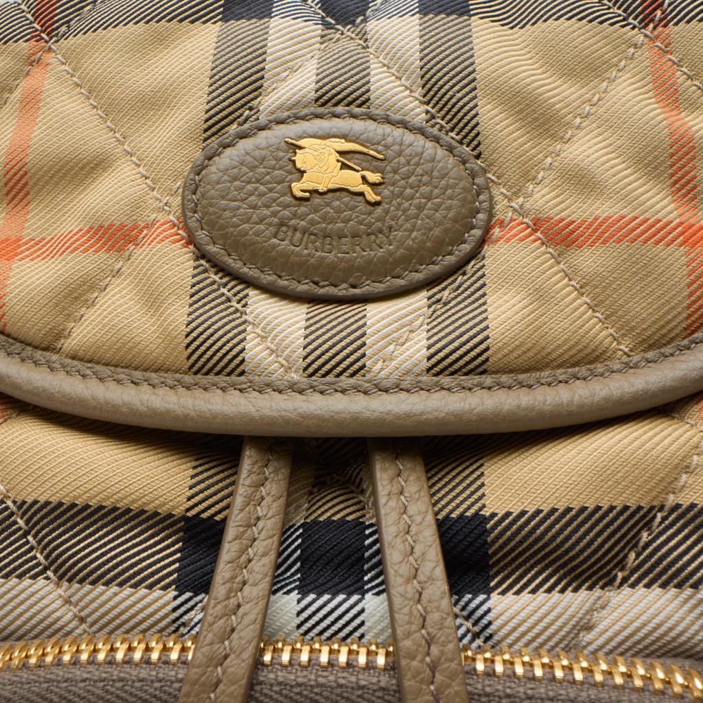 Burberry Horseshoe Logo Beige Check Leather Trim Knight Emblem Painted Metal Accessories Nylon Mini Backpack Women backpack sand 81189091