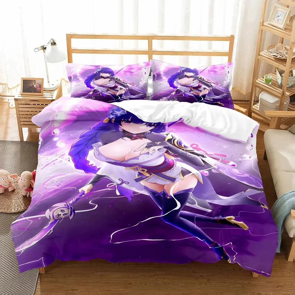Comforter Anime Girl Genshin Impact Beelzebul Bedding Set 3D Printed Suitable For Bedroom Home Textile