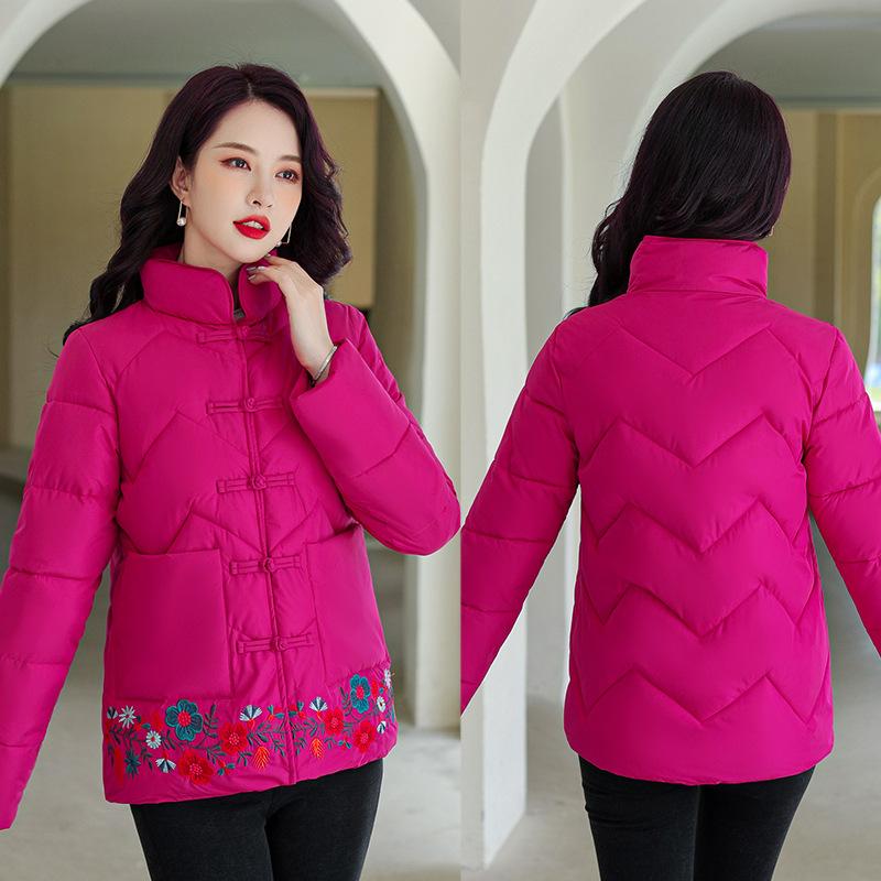 Ethnic Style Women's Autumn and Winter Retro Cotton Jacket Short Small Padded Jacket Embroidered Tang Costume Cotton Jacket Buckled Chinese Jacket