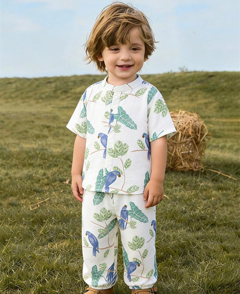 Spring Summer Organic Cotton Kids Clothes Set Cute Printed Short Sleeve Tshirt + Pant Baby Suits