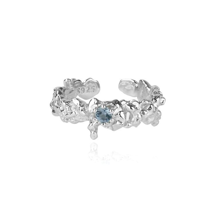 Niche Design Sense Lava Texture High Sense Ring Blue Zircon Personality Fashion Sweet Cool Wind Opening Adjustable Adjustable opening