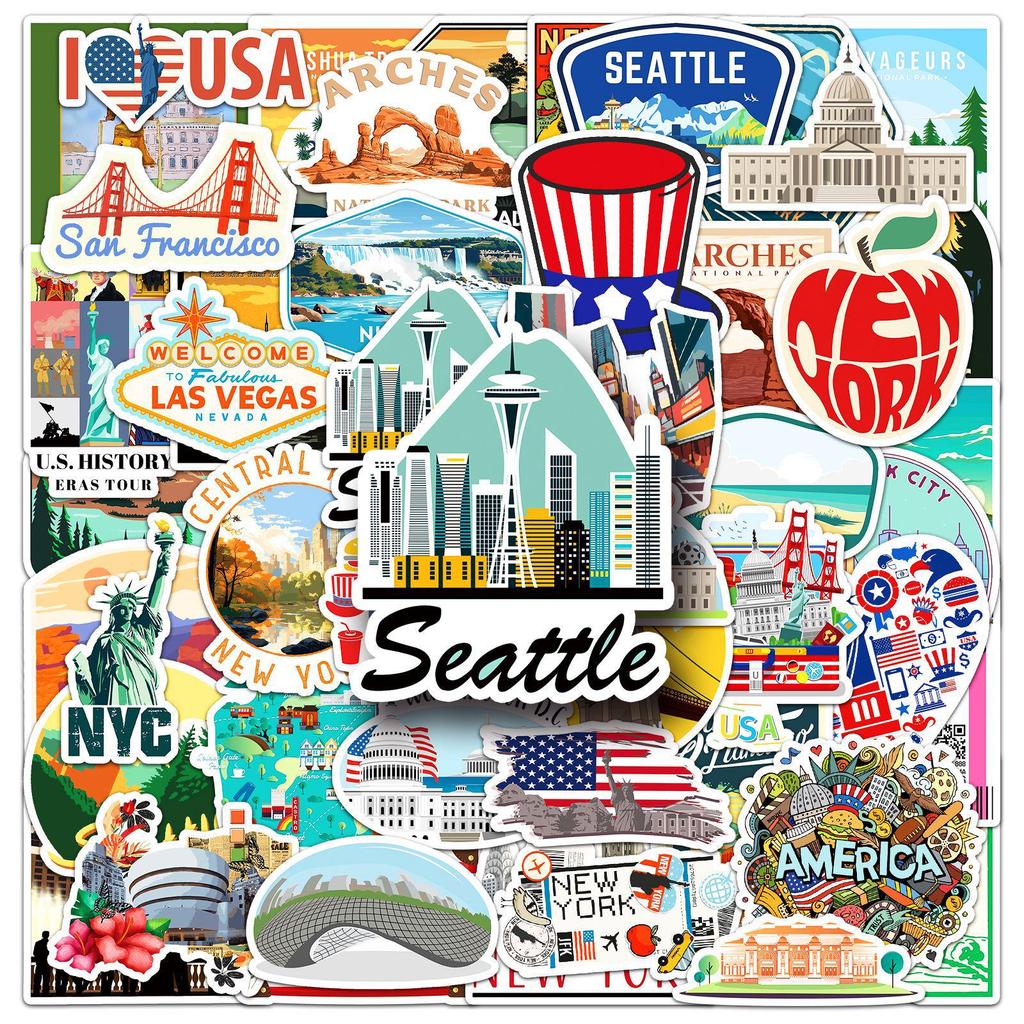 50 American Graffiti Stickers for Personalized Outdoor Travel Gear: Phone Cases, Water Bottles, Luggage, and More
