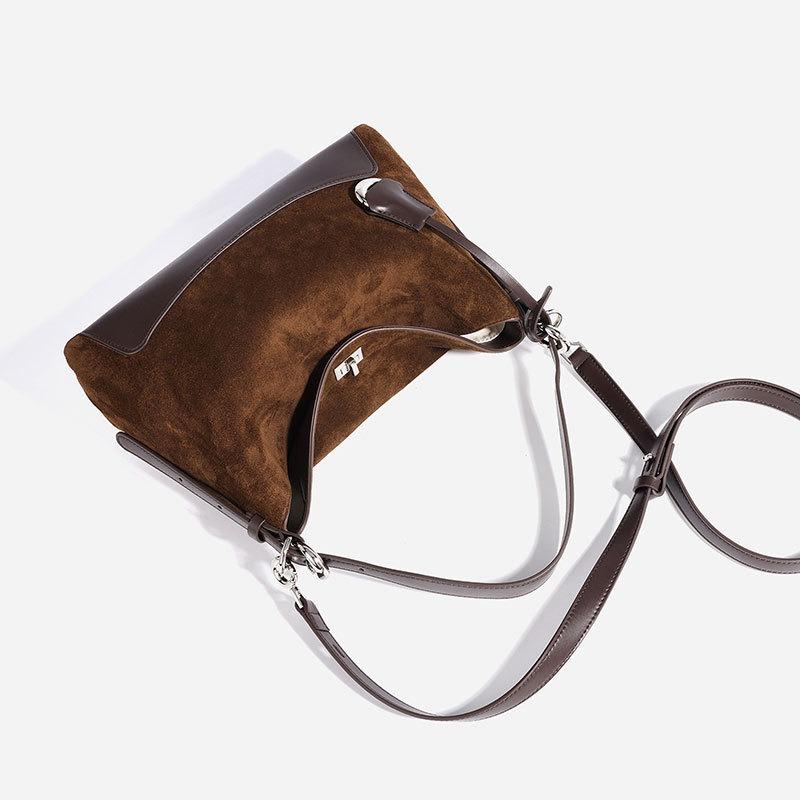Large Capacity High-end Sense Retro Leather Underarm Shoulder Bag Women's Suede Design Sense Niche Women's Tote Messenger Bag
