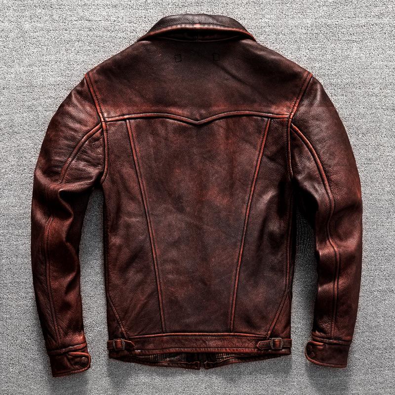 Retro Old-layer Cowhide Men's Lapel Motorcycle Suit Genuine Leather Jacket Autumn and Winter Jacket