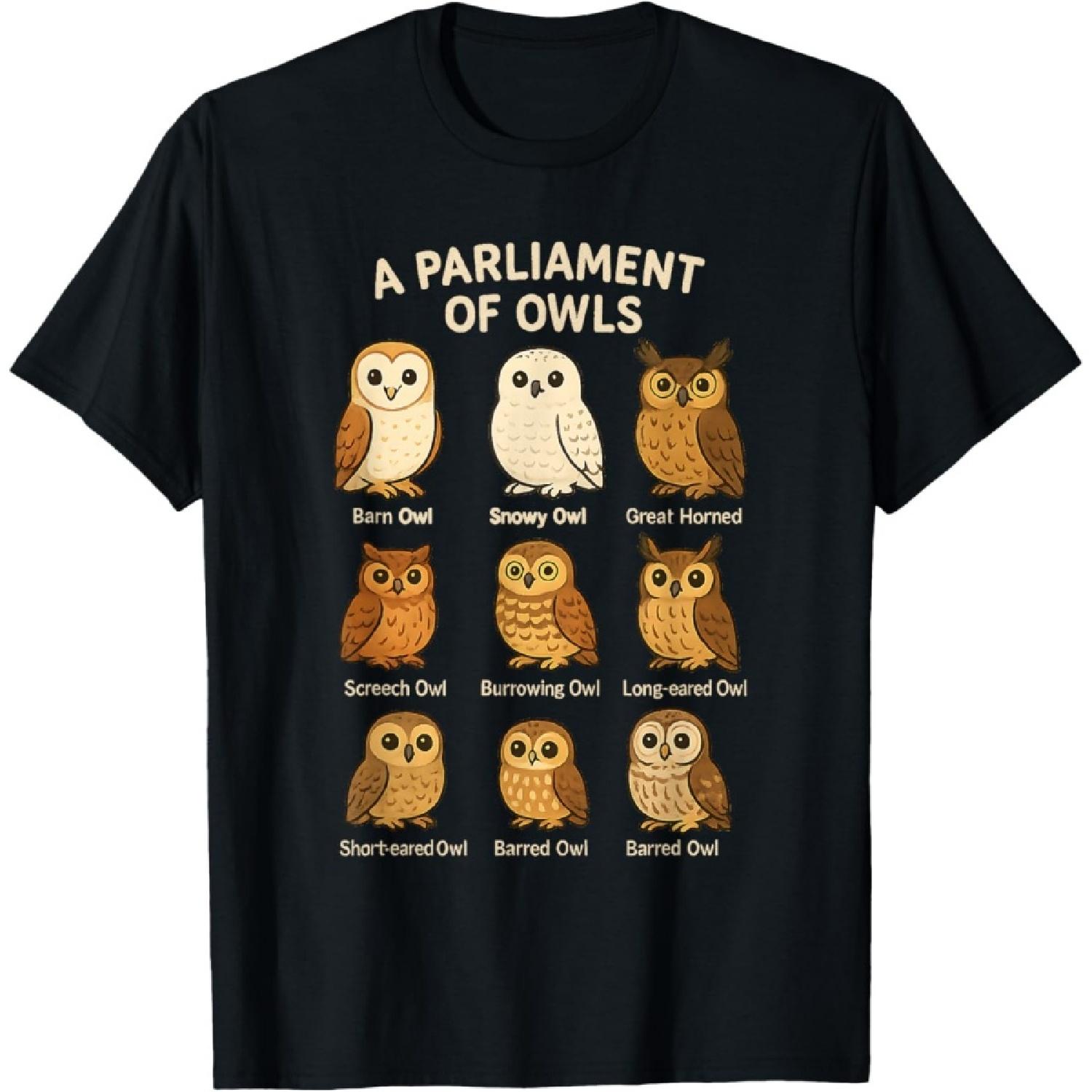 Funny Parliament Of Owl Collection Cute Kawaii Bird Watching T-Shirt XXXXXL чёрный 1580₽