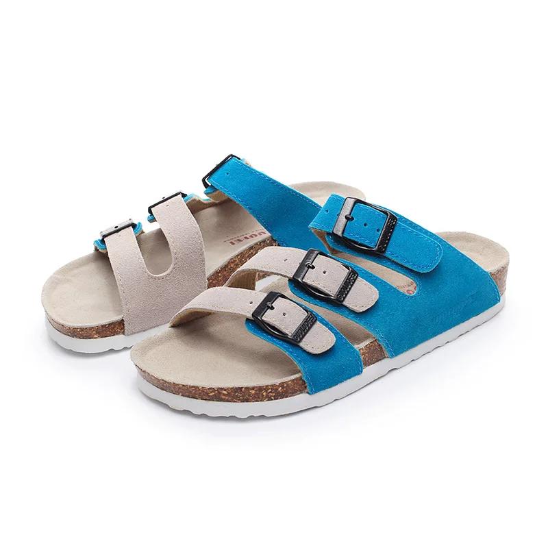 Fashion Cowhide Cork Slippers Women Summer Fashionable Beach Cork Sandals Couple Slippers Sandals Casual Flip Flops Flats Shoes