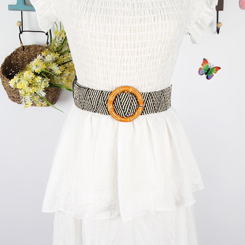 Waist Rope Weave Bamboo Kno Imitation Woven Round Buckle Women Waist Belt Gift