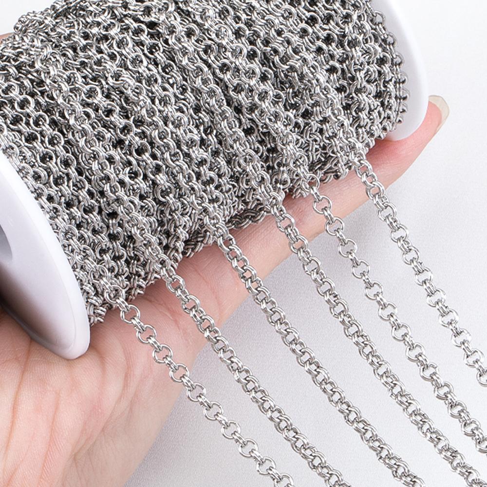 1Meter Stainless Steel Double Rings Link Chain 4mm Simple Circle Chains for DIY Necklace Bracelet Bag Chain Jewelry Findings