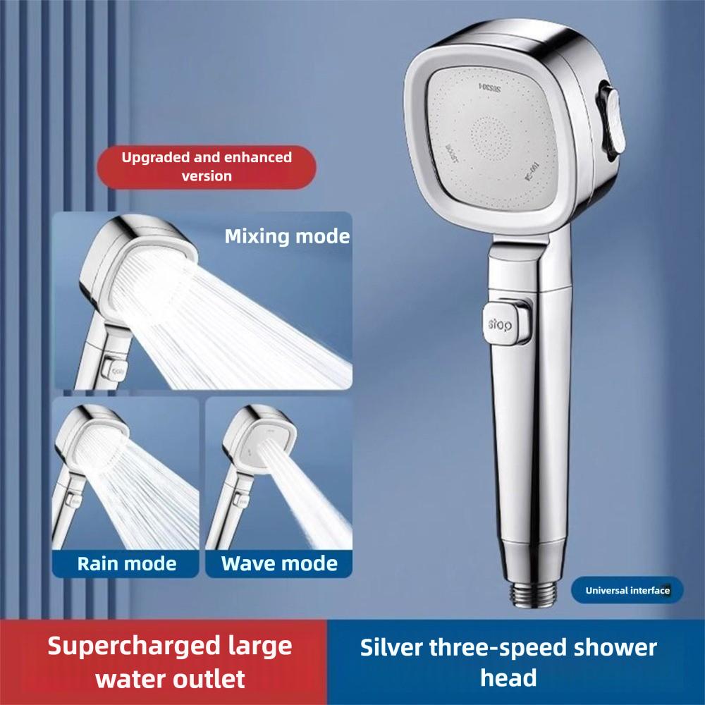 

1pc Handheld High Pressure Shower Head 3-Modes Adjustable Water Massage Sprayer Square Water Saving Shower Nozzle Home