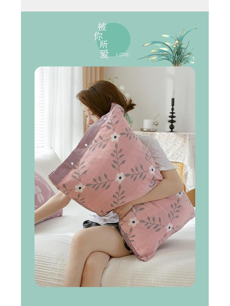 Pure Cotton Gauze Pillowcase with Snap Buttons, Summer Full Wrap, 40x60cm Latex or 48x74 Pillow Size. Single Pack.