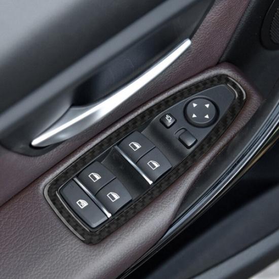 4pcs Carbon Fiber Car Interiror Door Window Button Frame Sticker For BMW 3 F30