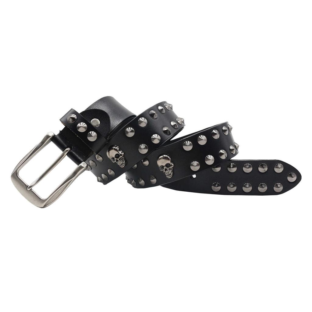 2026 Metal Skull Rivet Hip Hop Punk Leather Belt Man Woman Motorcycle Sport Gothic Vintage Belt Y2k Cinturones De Mujer