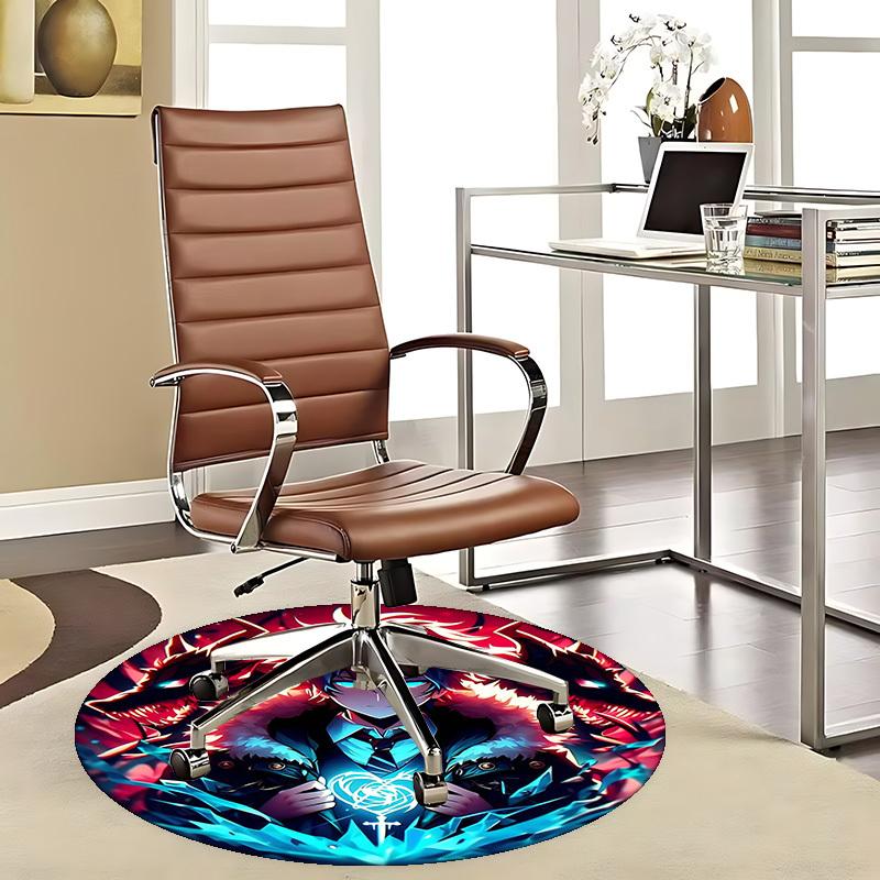 1pc Anime Design Round Carpet - Demon Slayer Theme, Office Chair Mat, Non-Slip Rug for Home Decor, Seasonal Gift, Suitable for Office, Living Room