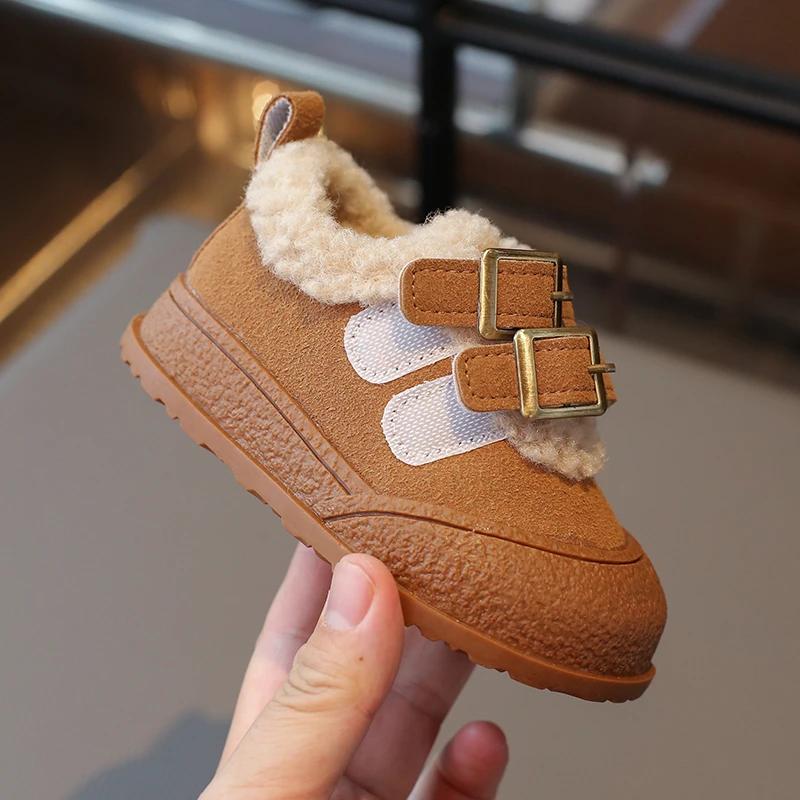 Children Plush Warm Shoes Girl Winter Fashion Korean Style Soft Thick Sole Anti-slippery Versatile Chic Casual Shoe