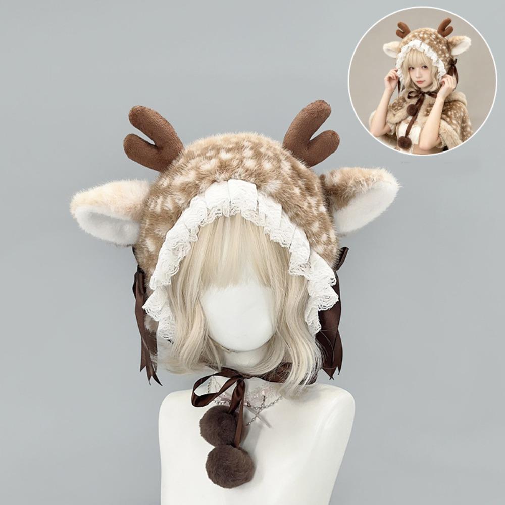 Warm Cross-tie Scarf Leg Cover Mink Fur Fake Collar Lolita Deer Pattern Faux Fur Hat  Women Ladies