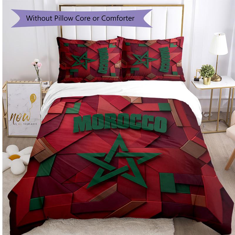 Set Biancheria da Letto Stampata Calcio Marocco 3 Pezzi Set Copriletto Accogliente Traspirante come Regalo per Inaugurazione Casa Vacanze