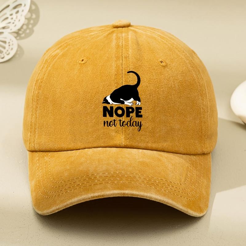 [Black Cat Baseball Cap] Adjustable Breathable Black Cat "Nope" Cartoon Print Baseball Cap | Vintage Washed Soft Top, Sun Hat Fo