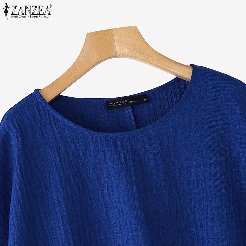 ZANZEA Women Summer Round Neck Solid Color Loose 3/4 Sleeve Blouse